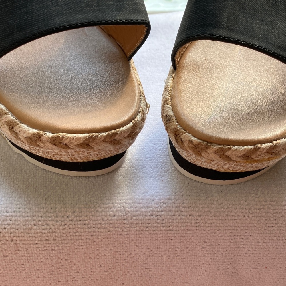 Shoes Unbranded Women’s Slip on Wedge Espadrille Heel Sz 38 Black Denim Look - Picture 2 of 10
